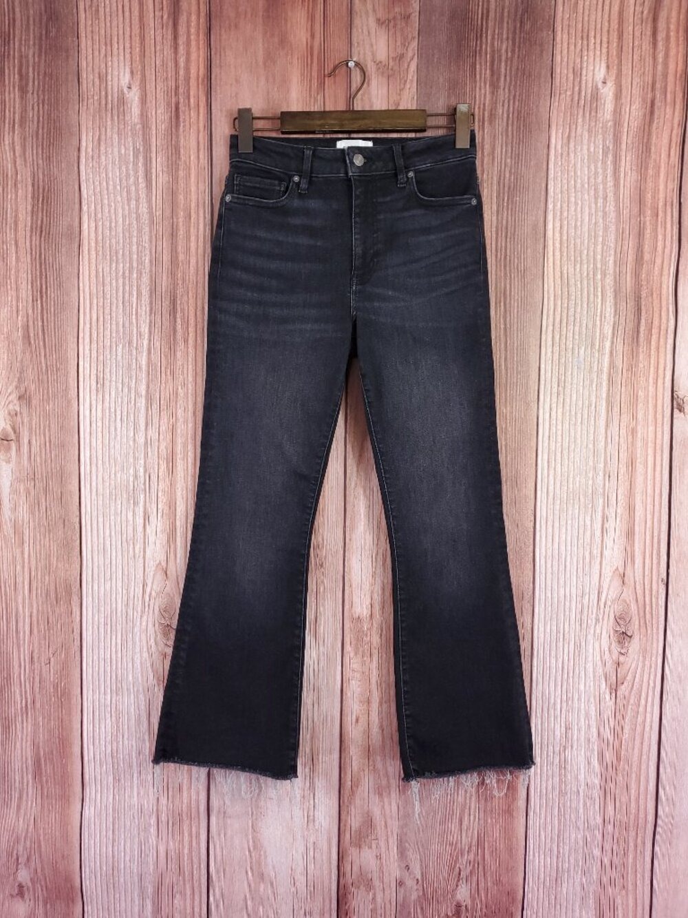 FRAME Le Crop Mini Boot Jeans Womens 27 Black Frayed Raw Hem Stretch Claudius